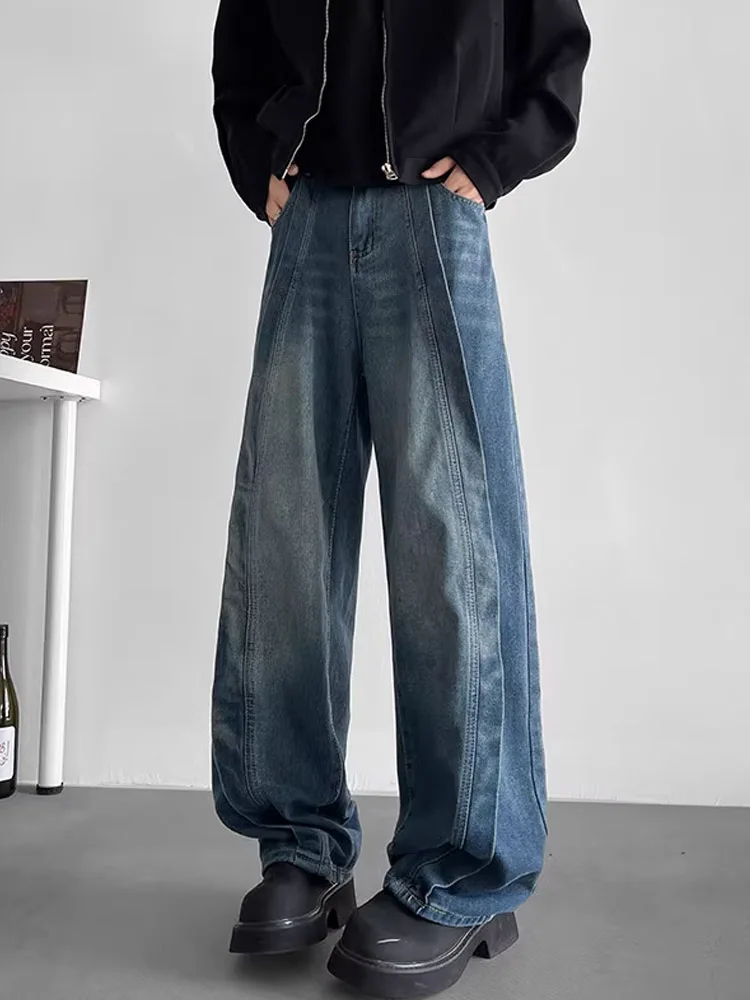 Cleanfit アメリカン レトロ ブルー ジーンズ メンズ 秋冬 トレンディ ワイドレッグ パンツ ハイセンセーション ルーズ カジュアル パンツ