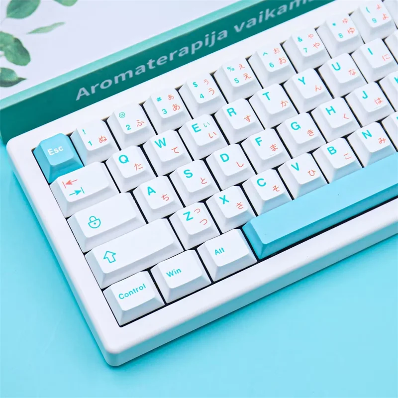 Mechanical Keyboard Custom Japanese Anime White Key Caps Cute Blue Pink Mixed Color Teclado Gamer 125 Keys PBT Keycap Cherry