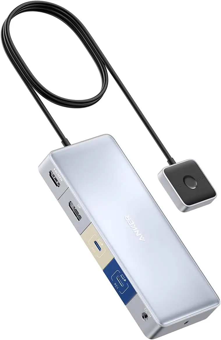 

Dual Monitor KVM Docking Station for 2 Laptops, 4K HDMI DisplayPort, 100W PD Charging, USB-C Hub