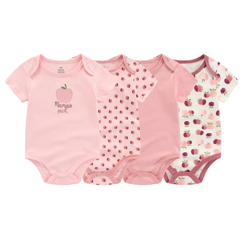 Tenue de batterie en coton doux pour bébé, vêtements unisexes pour bébés, garçons et filles, manches courtes, dessin animé, 4 paquets