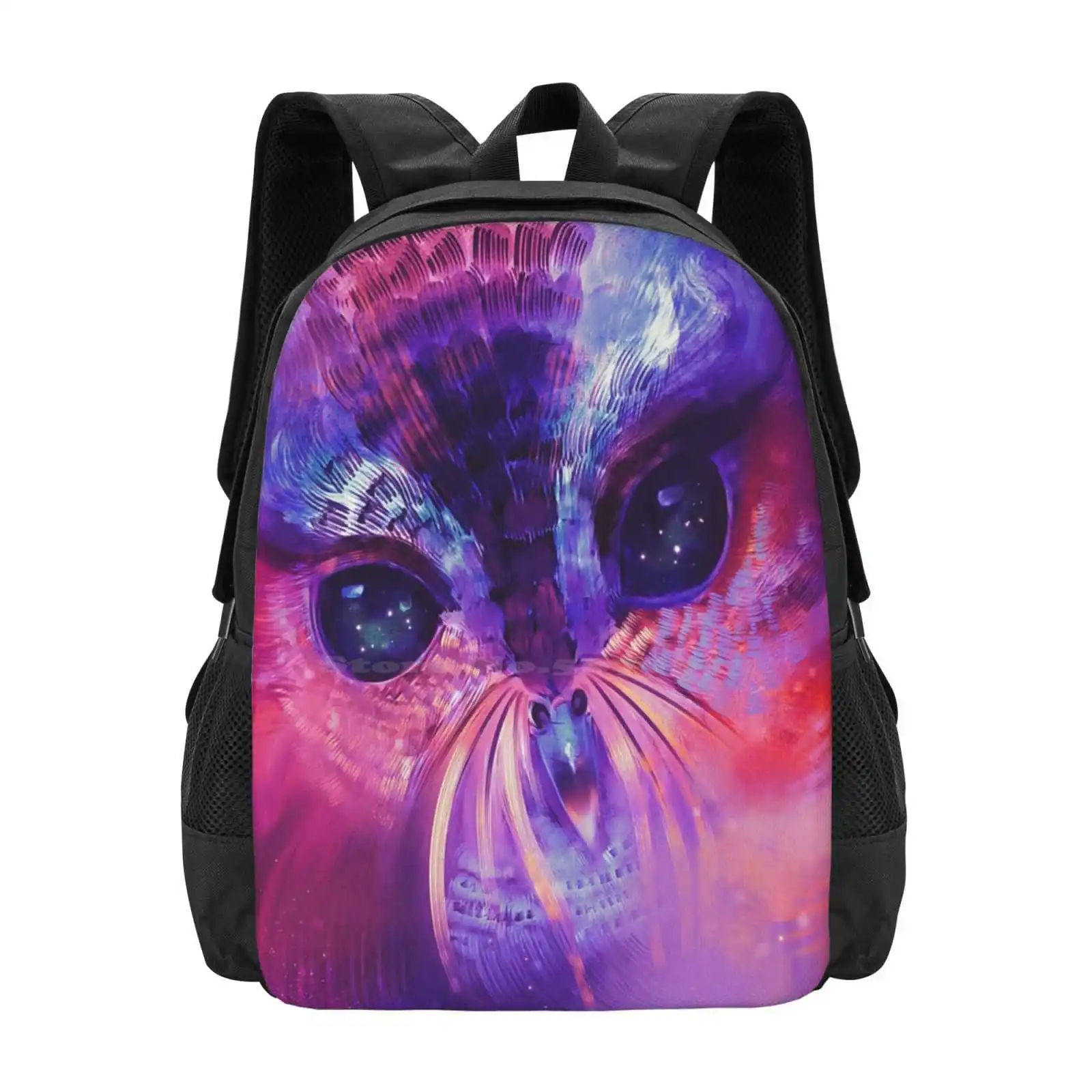 Mochila escolar con diseño de Zeus, bolso con diseño de búho, nebulosa, noche, estrellas, ojos, Arte Fino, colores del universo