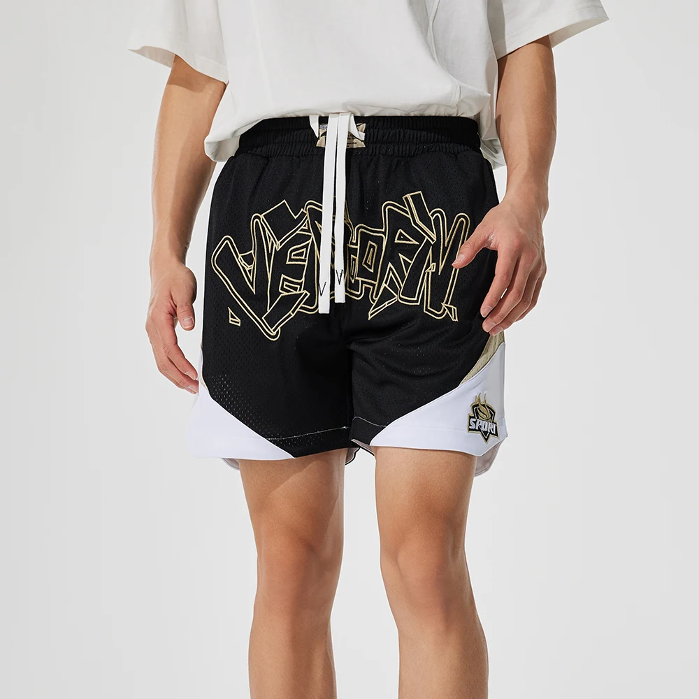 Street Style Mesh Basketball Shorts for Men Side Pockets Elastic Waistband Breathable Sport Shorts for Training Running