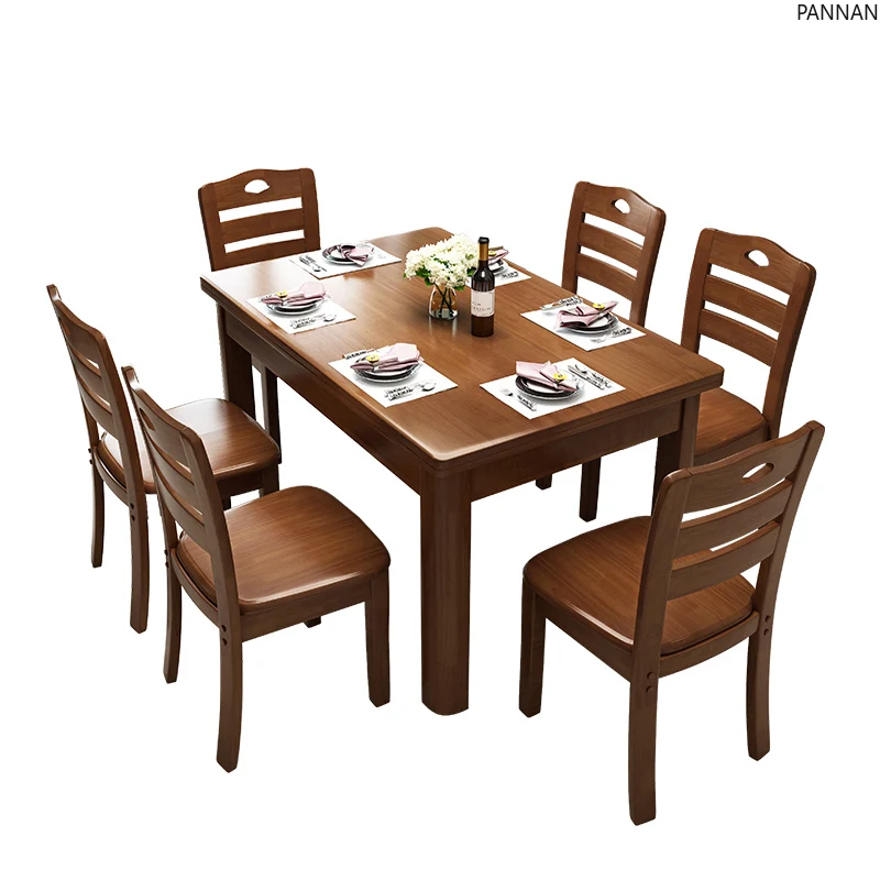

Solid wood dining table rectangular wood modern simple eating table dining table and chair combination