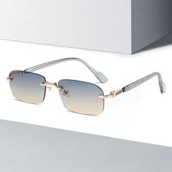 2024 Rimless Square Sunglasses Men Women UV400 New Small Gradient Retro Sun Glasses for Men Popular High Quality Metal Eyewear