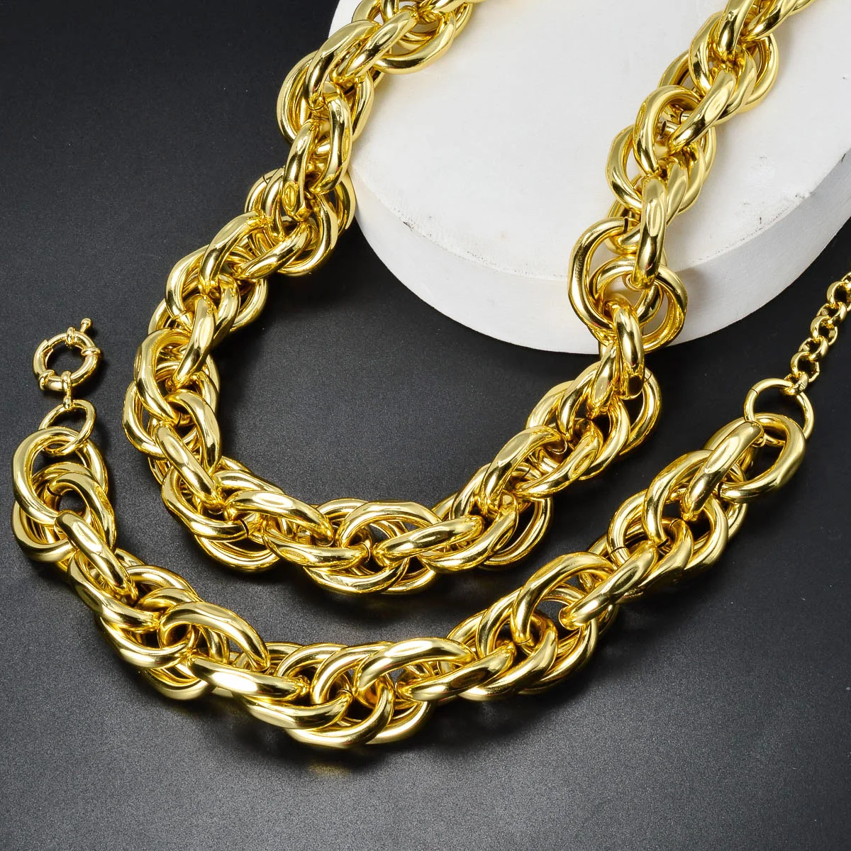 

2PC Men's Women's Necklace Bracelet Two-Piece Set Chain Length 46cm Width 1.5cm Hip-Hop Punk Geometric Weaving Mesh Party Gifts