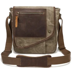 Men Anti Theft Travel Crossbody Bags Vintage Style Leather Sling Bag For Women Waxed Canvas Waterproof Crossbody Shoulder Bag
