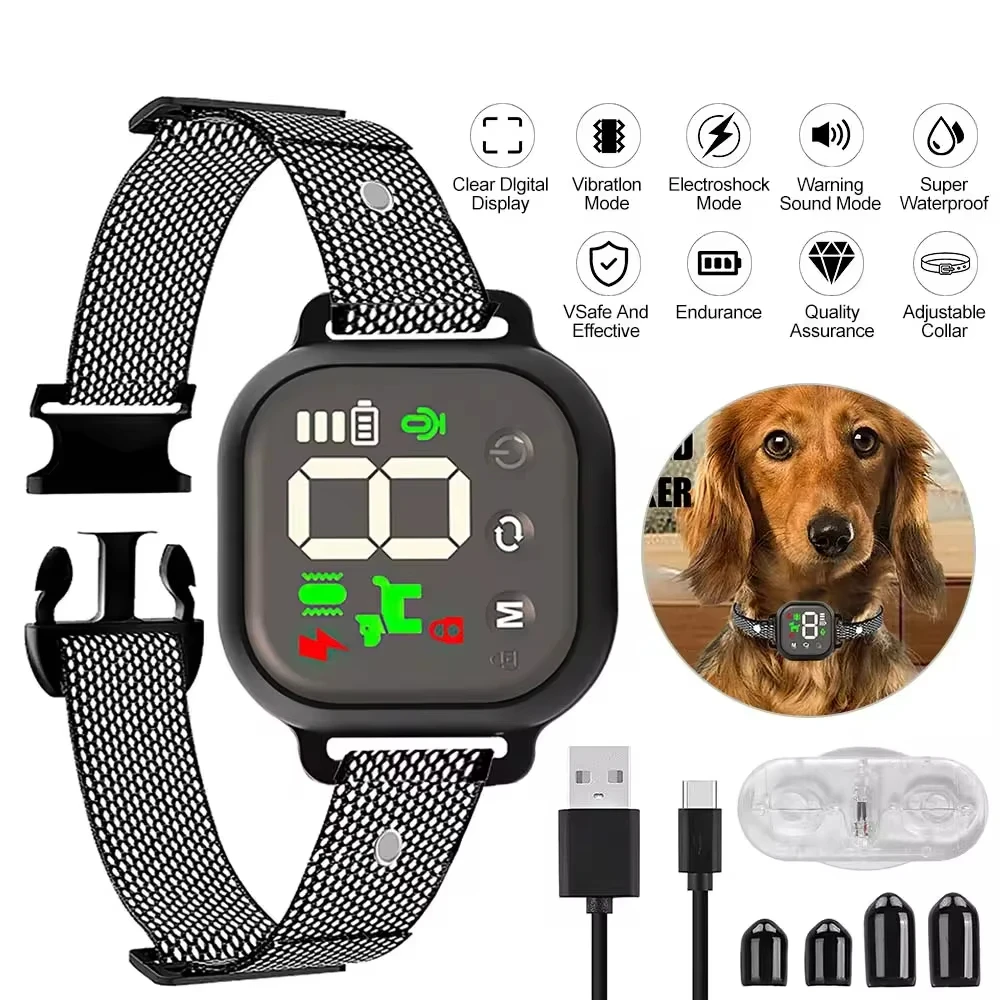 Rechargeable Bark Stopper Smart Automatic Anti Barking Dog Collar HD Digital Display IP67 Waterproof Collar For Dog Stop Barking