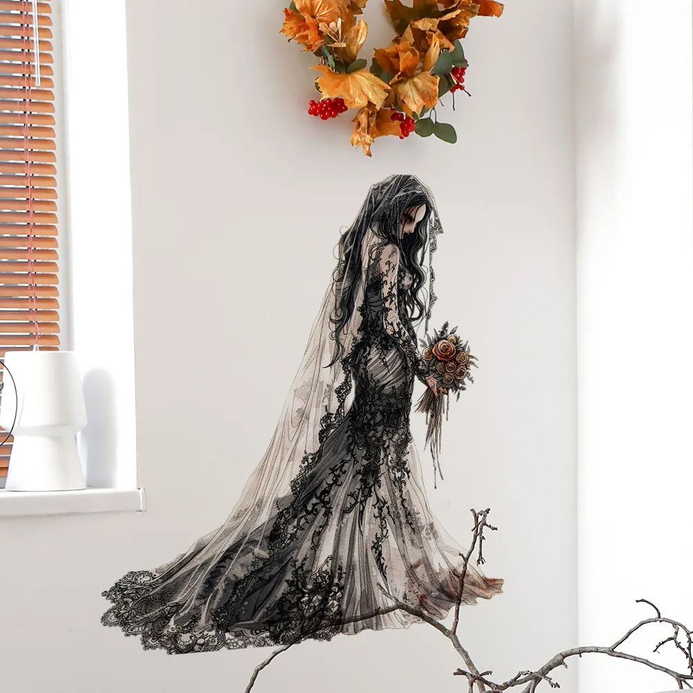 Simple and chic Halloween watercolor wedding dress ghost bride home background decoration beautifying wall stickers self-adhesiv