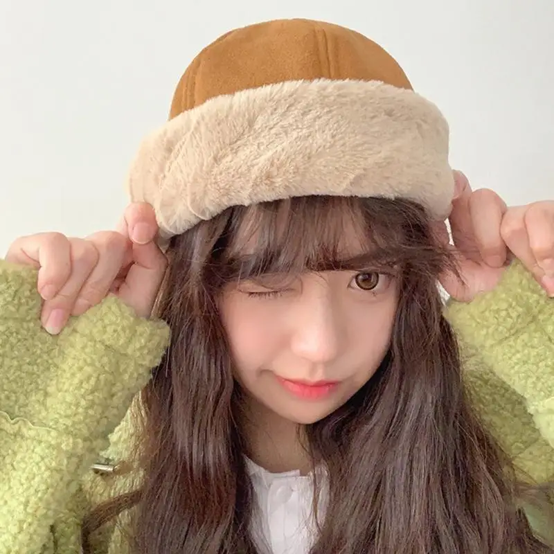 قبعة شتوية دافئة من جلد الغزال المخملية قبعة بلون قطيفة مكبلة بدون إطار جمجمة 49 ميجابايت #4