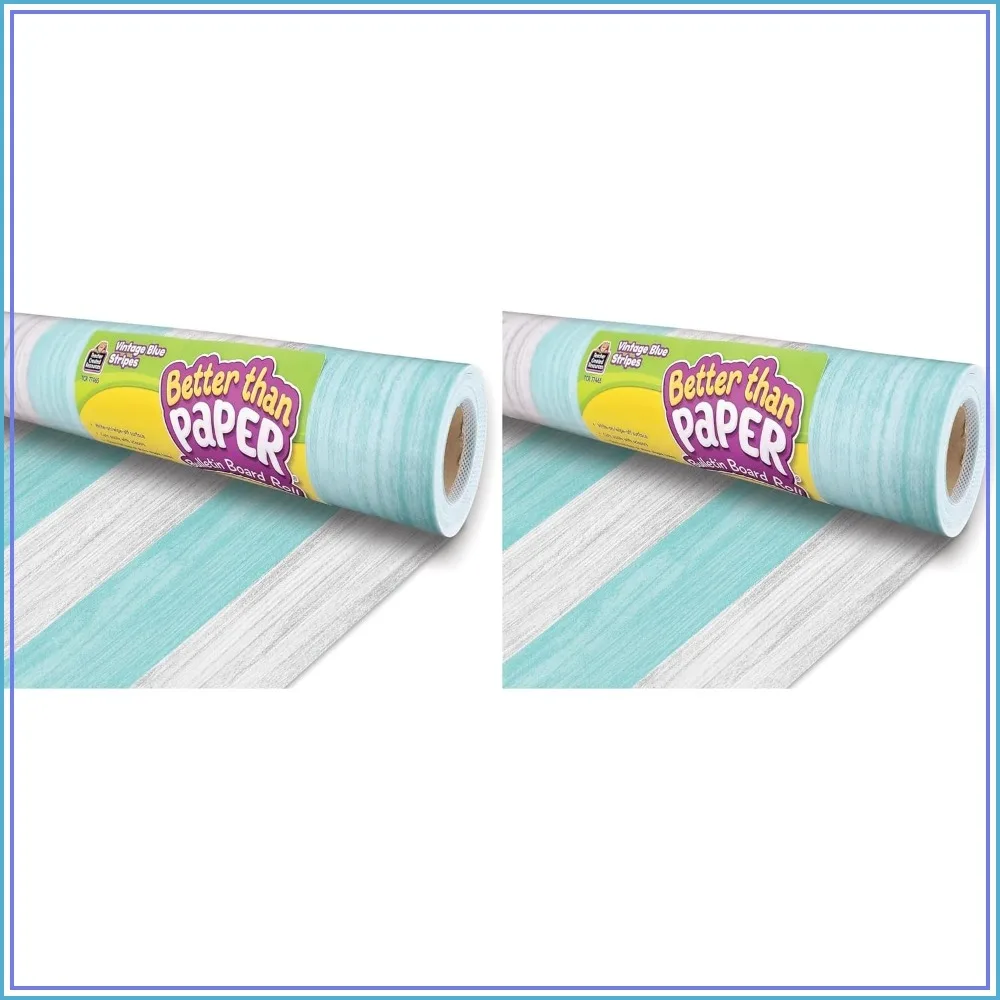 Rollo de tablero de anuncios vintage con rayas azules, paquete de 2 - Decoración para el aula, fácil de usar
