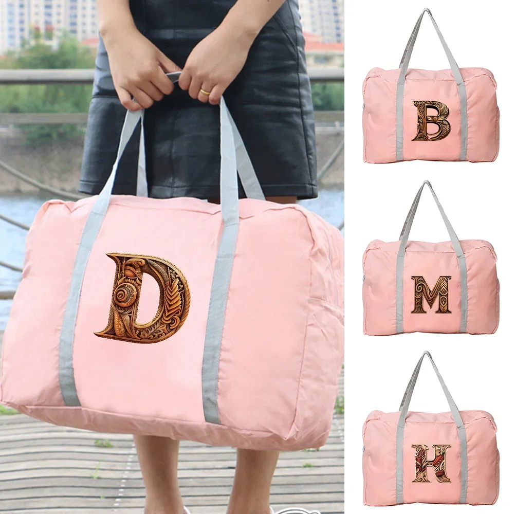 Boston Bag Travel Bags Organizers Large Capacity Weekend Bag  Wood Art Letter Pattern Foldable Clothes Storage Carry on Handbags