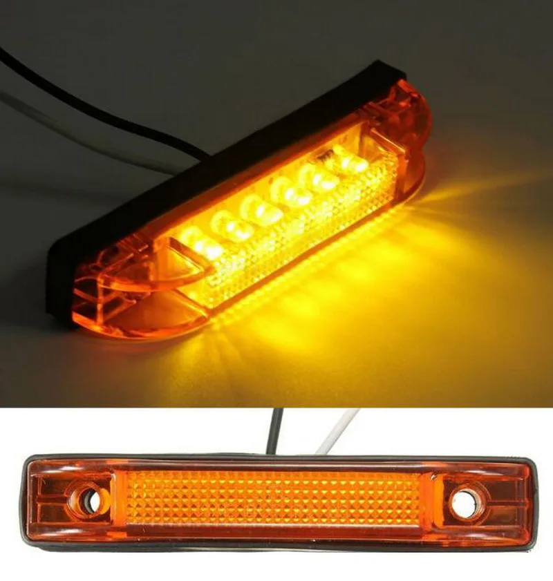 1PC 12V 6 LED Yellow Amber Side Marker Indicator Clearance Light for Truck Trailer Roof Truck Bed