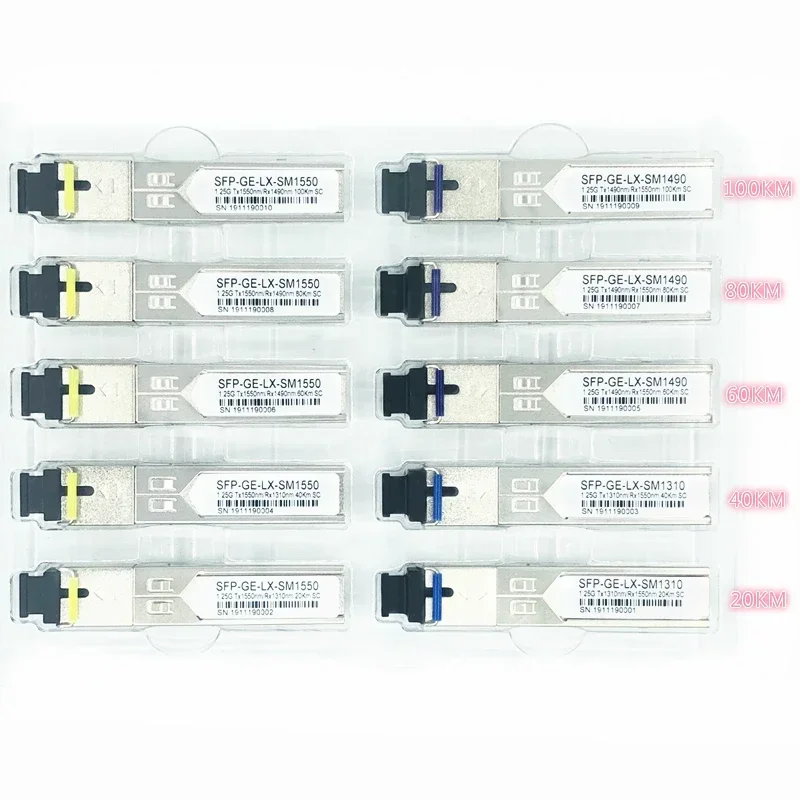 

Оптоволоконный модуль SC SFP 1,25G SC 20/40/60/80/100KM 1310/1490/1550nm Одноволоконный оптический модуль SFP Совместимый код ONU OLT