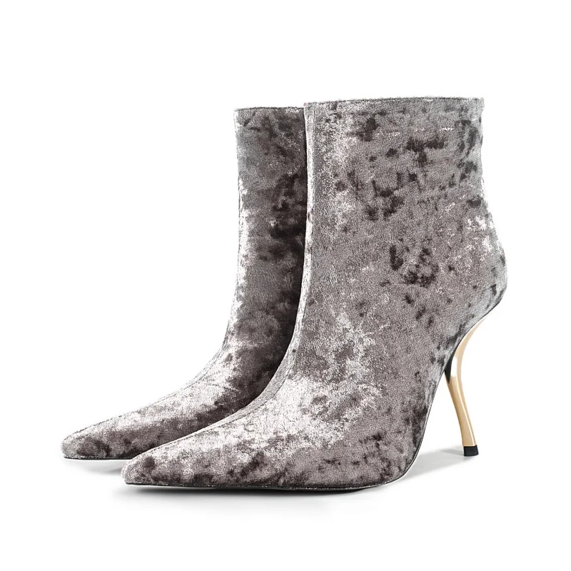 

Сексуальные бархатные ботильоны, женские элегантные модельные ботильоны на шпильке с острым носком на осень-зиму, ночная вечеринка