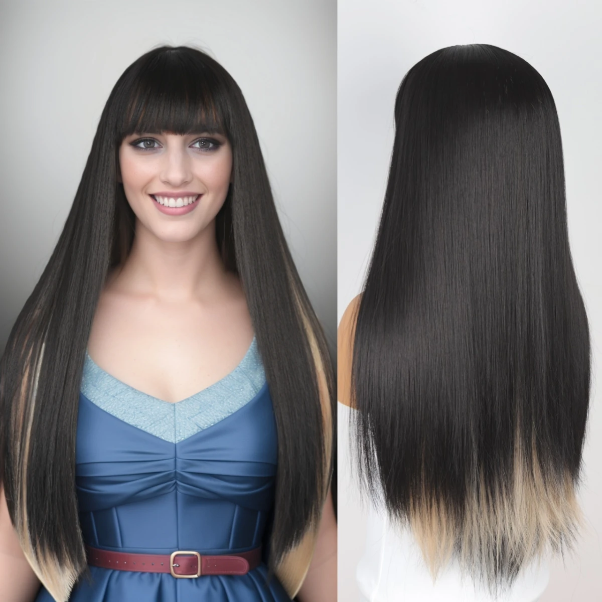 HOVOX Synthetic Wig Black Blonde Long Straight Hair Band Bangs Party cosplay European American African Women's Wig