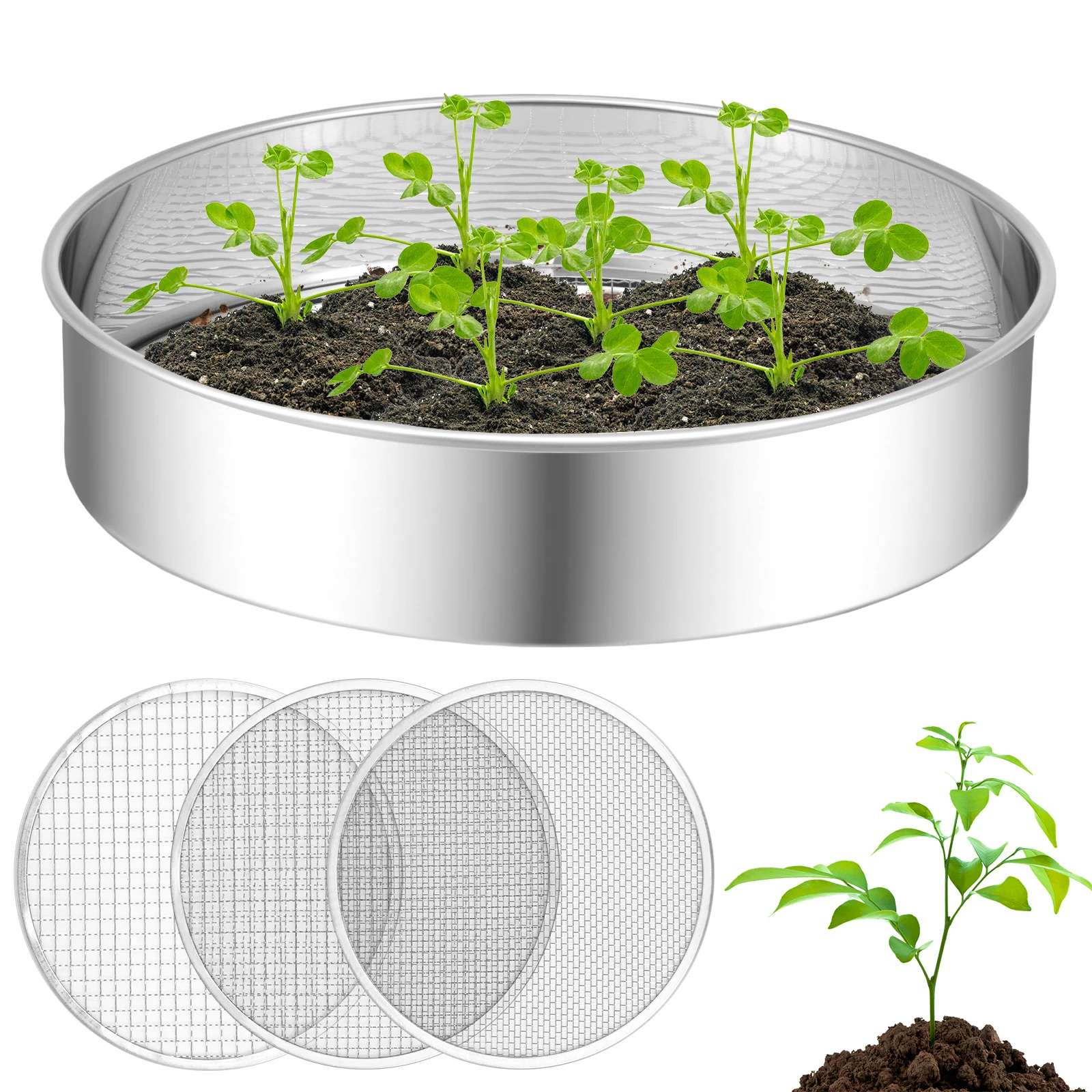 4Pcs Boden Siebe Mesh Set Runde Edelstahl Garten Boden Stein Filtration Küche Mehl Pulver Filter Bildschirm Boden Sieb