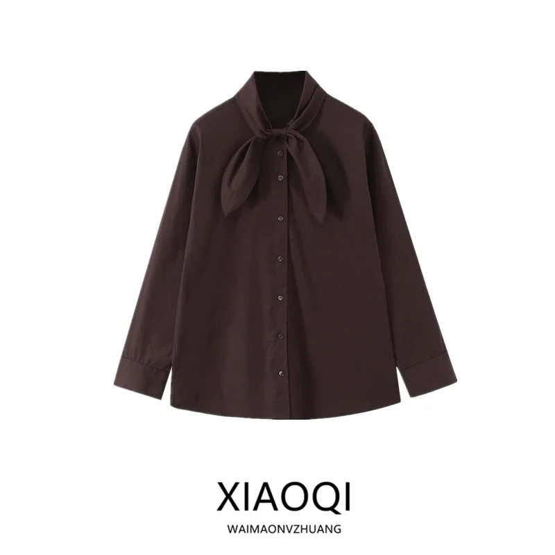 

Autumn 2025 Women's Faion Loose Versatile Scarf Sle irt New Arrival Ele Versatile Long Sve European Sle Blouse