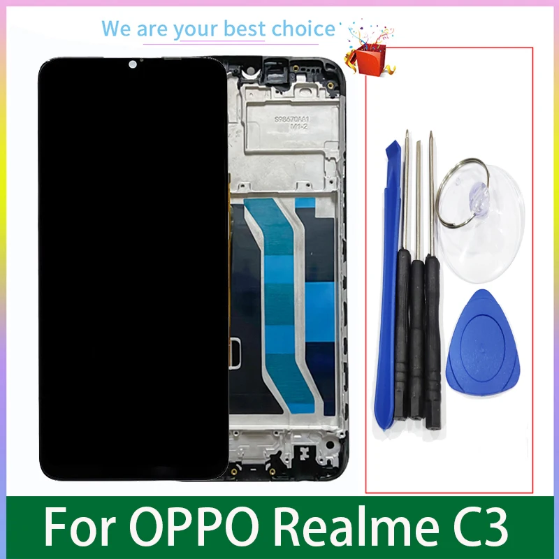 Dla OPPO Realme C3 oryginalny wyświetlacz LCD z ramką Panel dotykowy Digitizer części zamienne RMX2027 RMX2021 RMX2020
