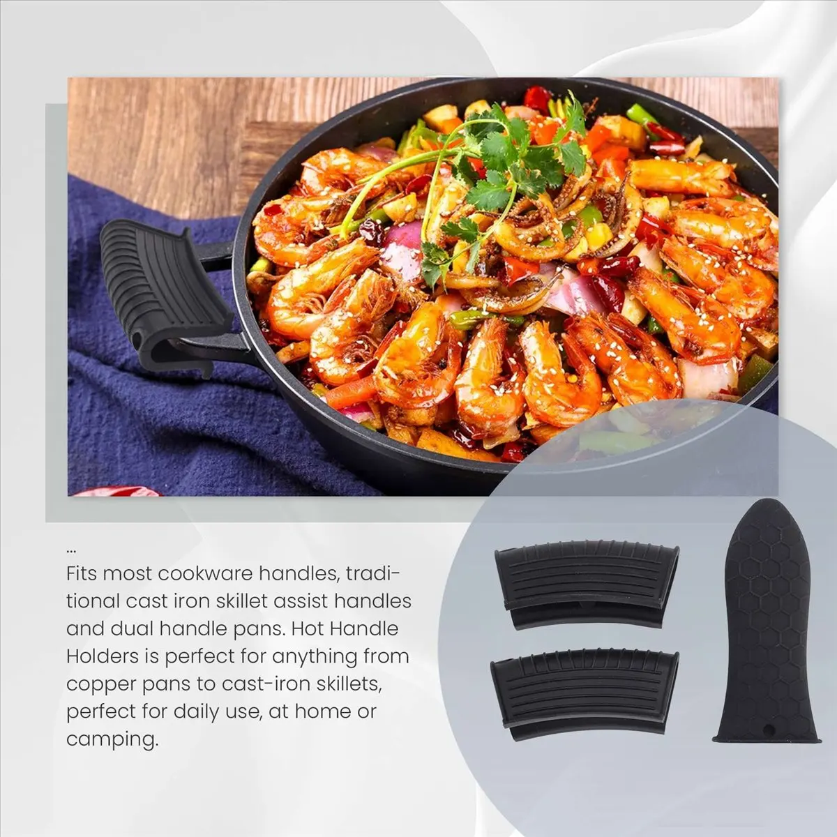Premium-Silicone Hot Handle Holder Cover Set Assist Pan Handle Sleeve Potholders Cast Iron Skillets Handles Grip Covers
