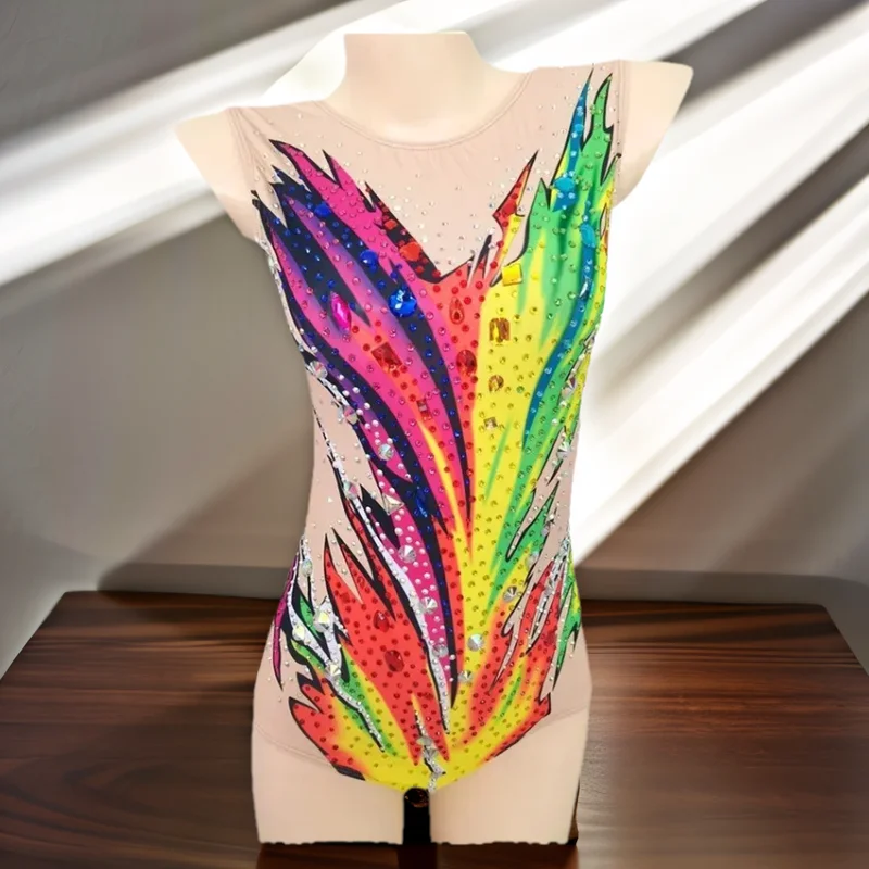 LIUHUO Rhythmische Gymnastik-Trikot, individuell anpassbar, für Damen und Mädchen, Kostüm, Leistung, Wettbewerb, Tanzkleid, Aerobic, gelbes Eislaufen