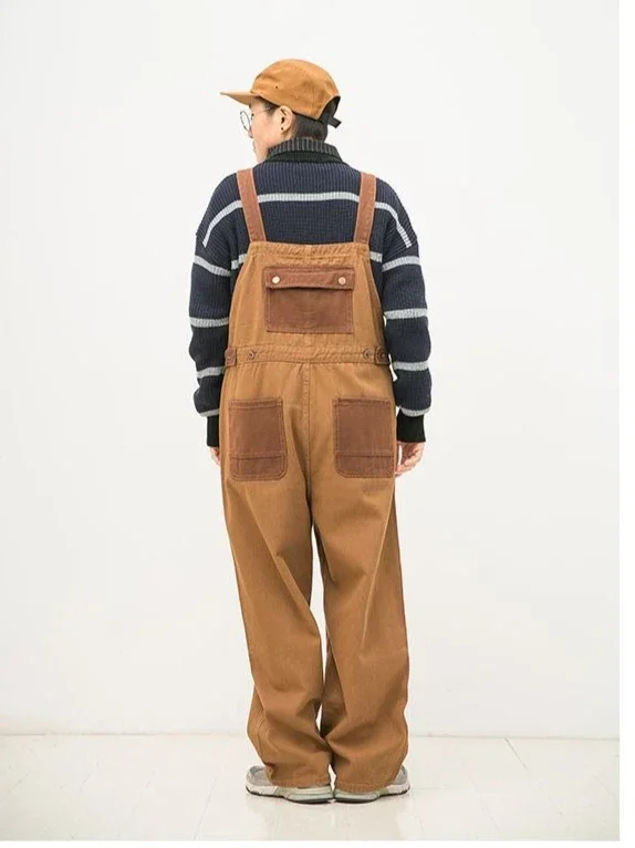 春と秋の新しいレディースワークウェアジャンプスーツ、ゆったりとした通勤用レトロパッチワークオーバーオール