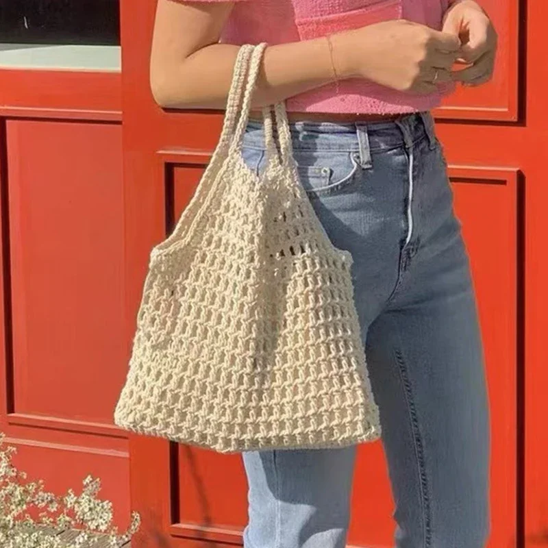 

Fashion Crochet Tote Bag for Women Summer Beach Handbag Large Capacity Hollow Out Knitted Bags Bohemian Woven Shoulder Bag