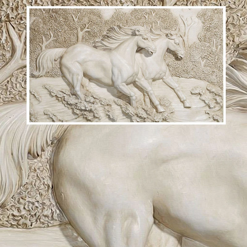 Nach Wandbild Tapete 3D Stereo Relief Weiß Horse Foto Wandmalereien Klassische Wohnzimmer TV Hintergrund Home Decor Wand Gemälde