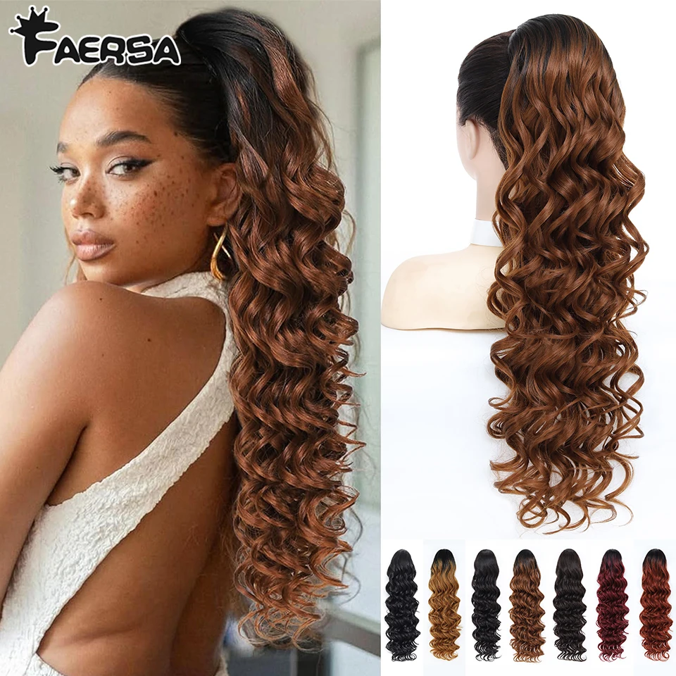 

Наращивание хвоста на шнурке для чернокожих женщин 28-дюймовые длинные вьющиеся конские хвосты Наращивание волос Натуральный синтетический хвост