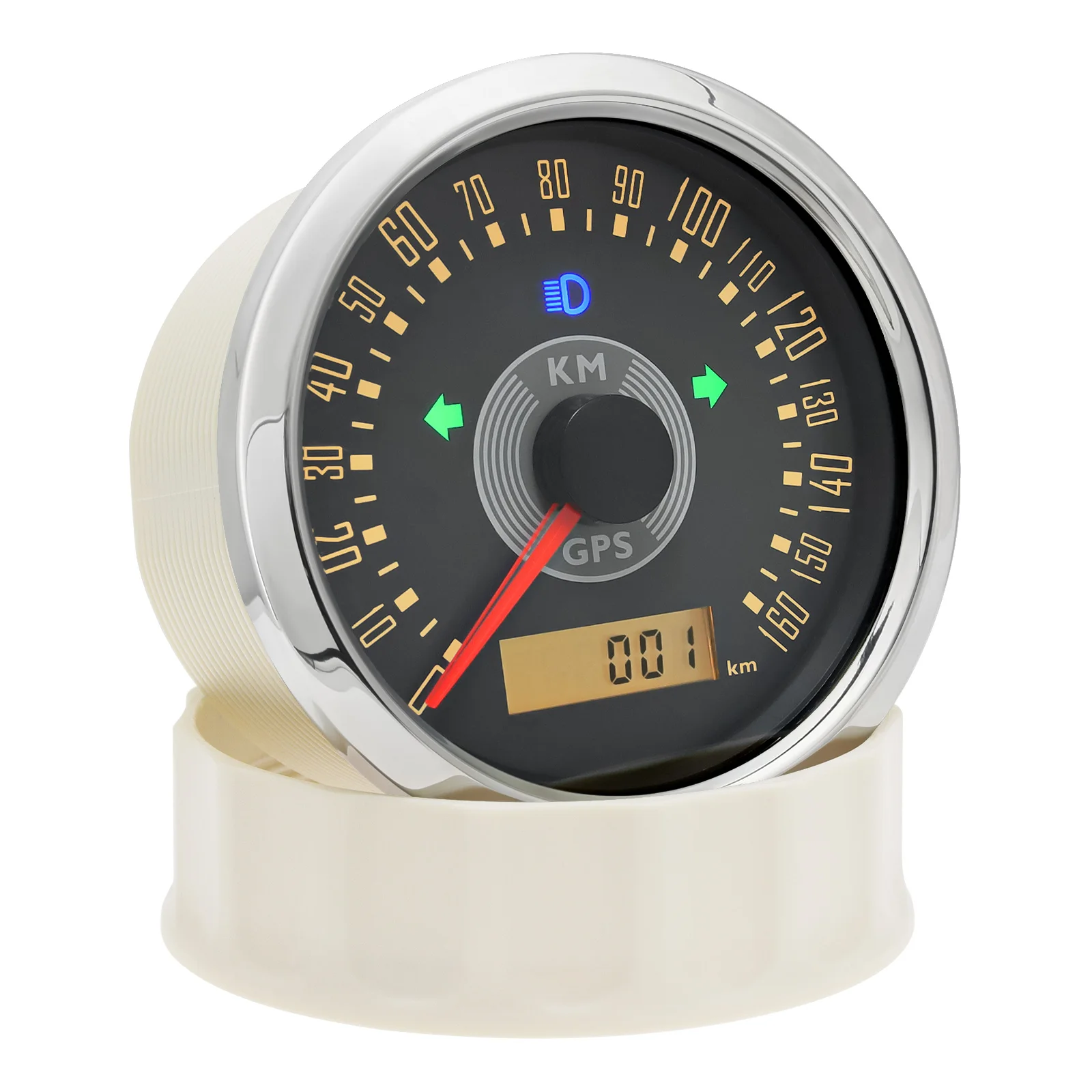 

ZMFJH Retro 160KMH,200KMH,160MPH 85mm GPS Speedometer Gauge with Antenna High Beam Turn Light Yellow Red LED Odometer Car Boat