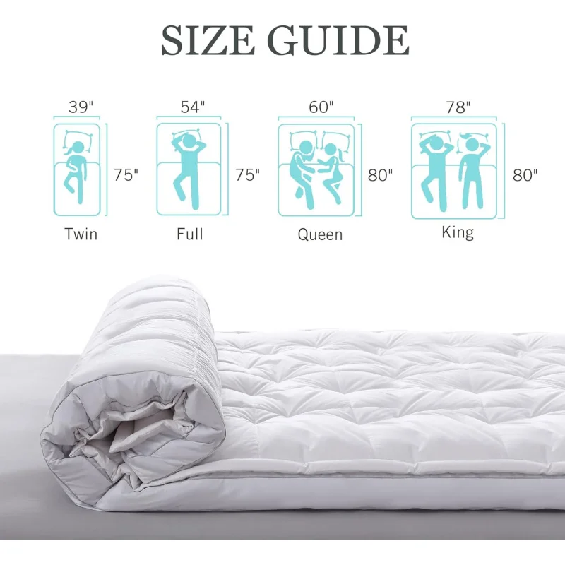 (UUX) مرتبة سفلية مقاس 3 بوصات - غطاء سرير من الريش الأبيض المنفوش بحجم كينج 100% غطاء قطني من القماش Ultra So UQ