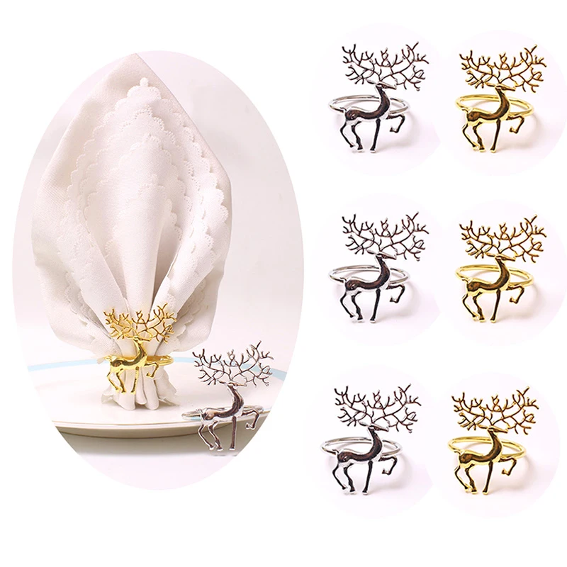 6pc Eisen Kunst Hirsch Servietten ring Weihnachten Elch Handtuch halter Gold Serviette Schnalle