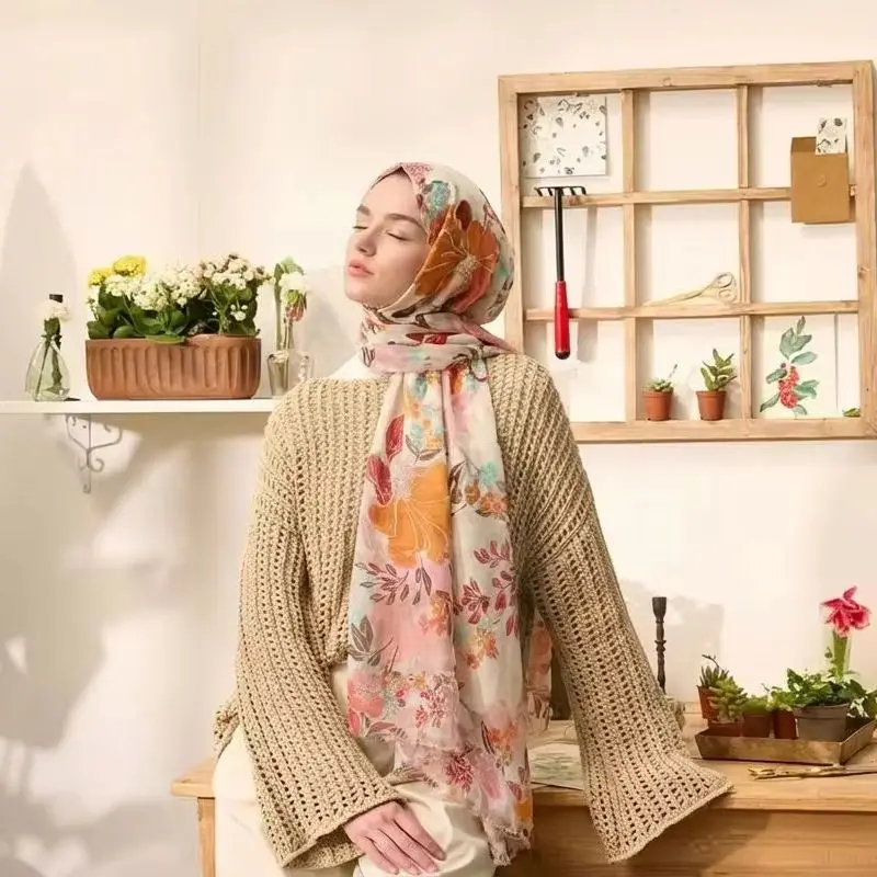 

Spring New Printed Scarf Women Viscose Cotton Shawl Luxury Floral Hijabs Muslim Spain Thin Soft Voile Turban Foulard Tippet