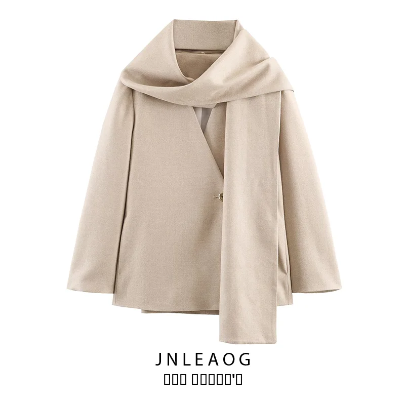 

Faionable Long Sve Scarf Collar Suit Jaet Women's Clothing Versatile Autumn New Arrival JNLEAOG 2230662 Polyester Busi...