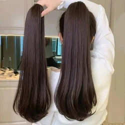 Synthetic 16Inch/20Inch Long Straight Grab Clip In Ponytail Hair Extensions Black Hairpiece for Women Hair Accessories