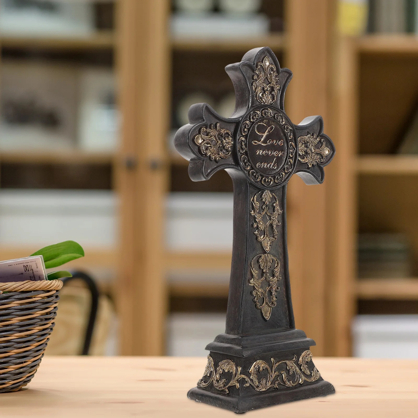

European Style Resin Cross Ornament Decor Versatile Placement Options Living Room Coffee Table Shelf Entryway