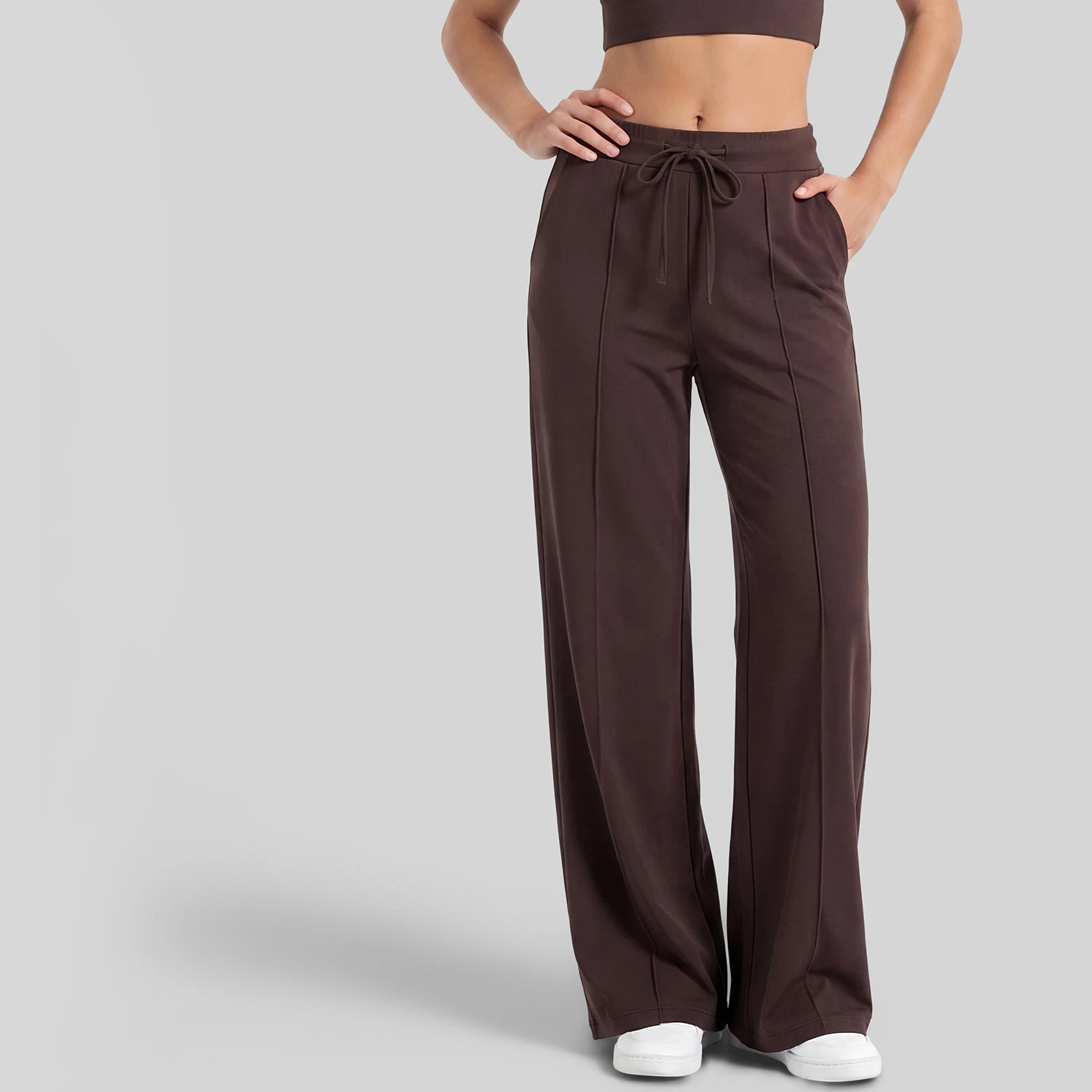 High Waist Wide Leg Pants Gym Lounge Pant Breathable Women Soft Wide Leg Yoga Pants - Elastic Waist with Side Pockets Drawstring