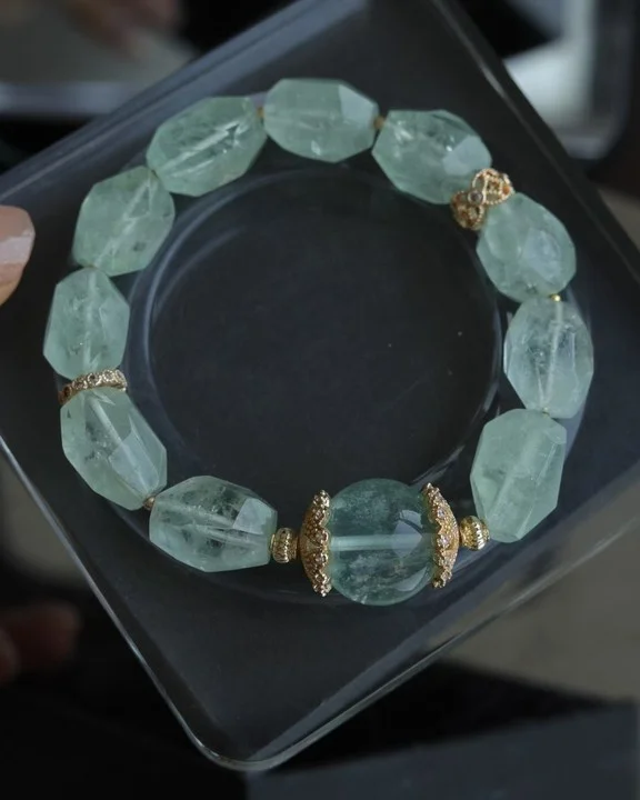 

Natural Green Crystal 13.5mm Irregular Stone Bracelets With 925 Silver Accessories Strand Raw Gemstone Crystal Blessing Jewelry