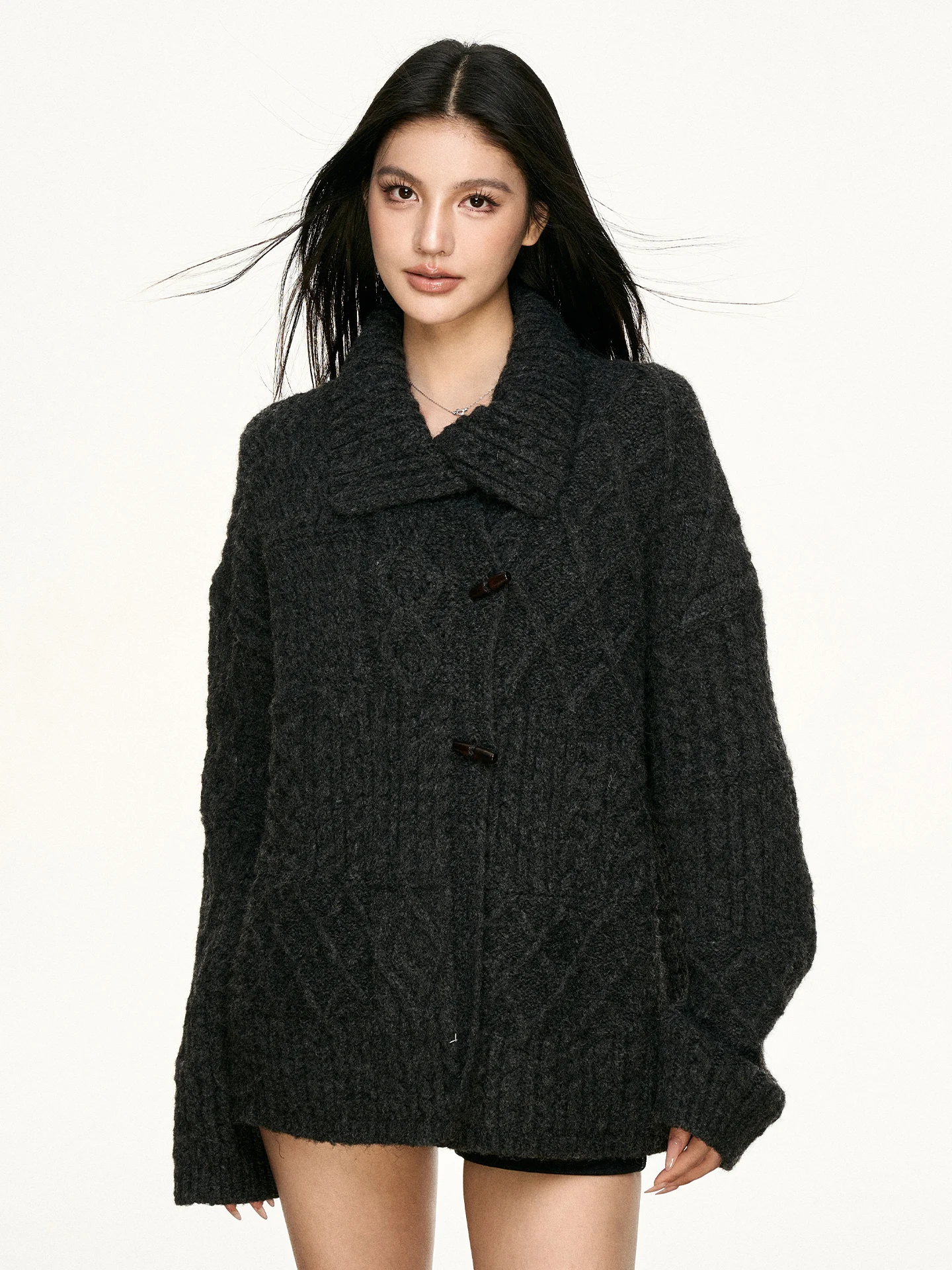 

Женский кардиган Aaisup с воротником-стойкой, свободный, вязаный, осенне-зимний, утепленный, визуально стройнящий, в стиле lazy chic