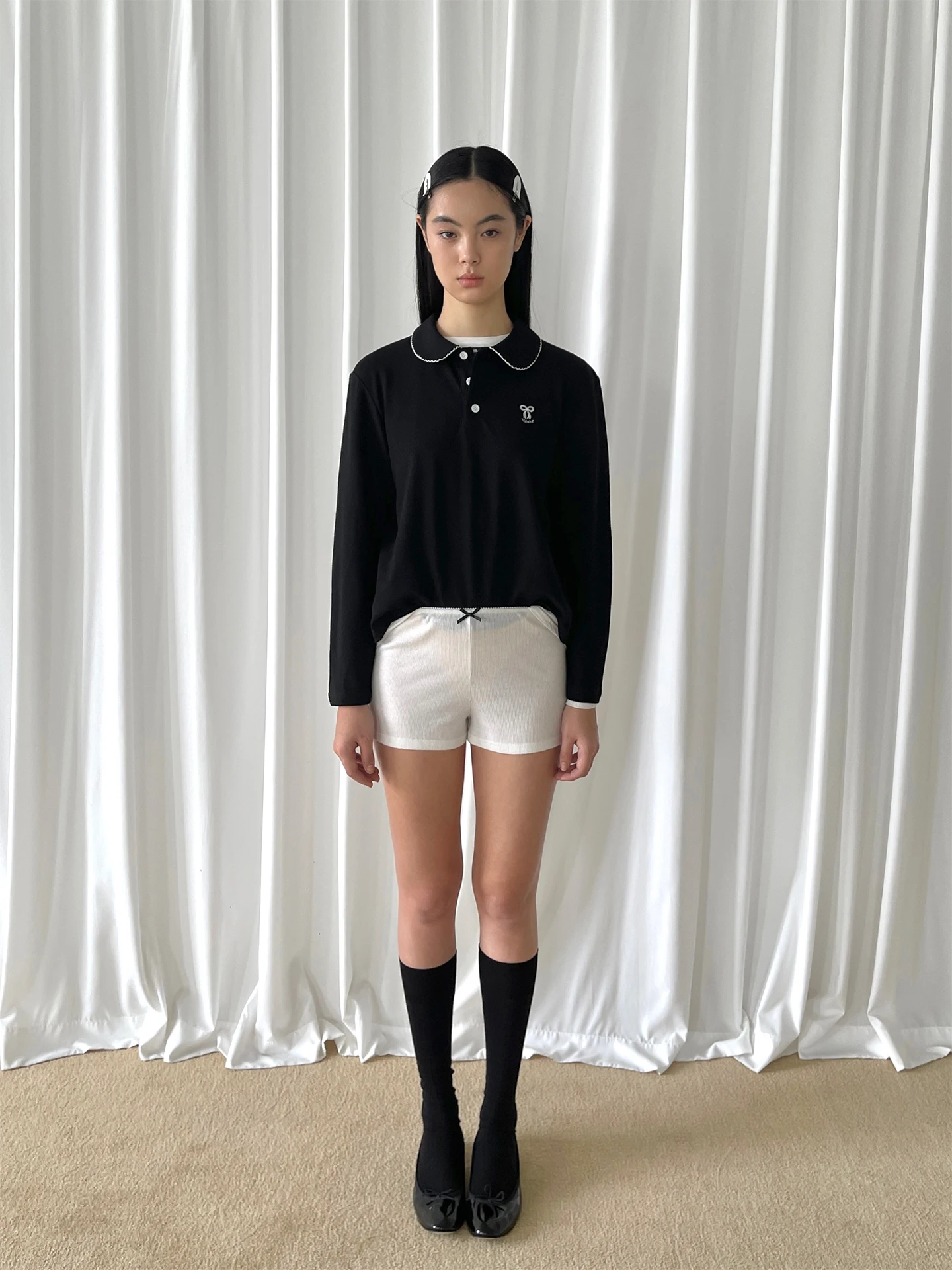 

Женская футболка PFF GIRL с вышитым воротником, длинными рукавами, из хлопка, с креативным узором, свободного кроя, на каждый день