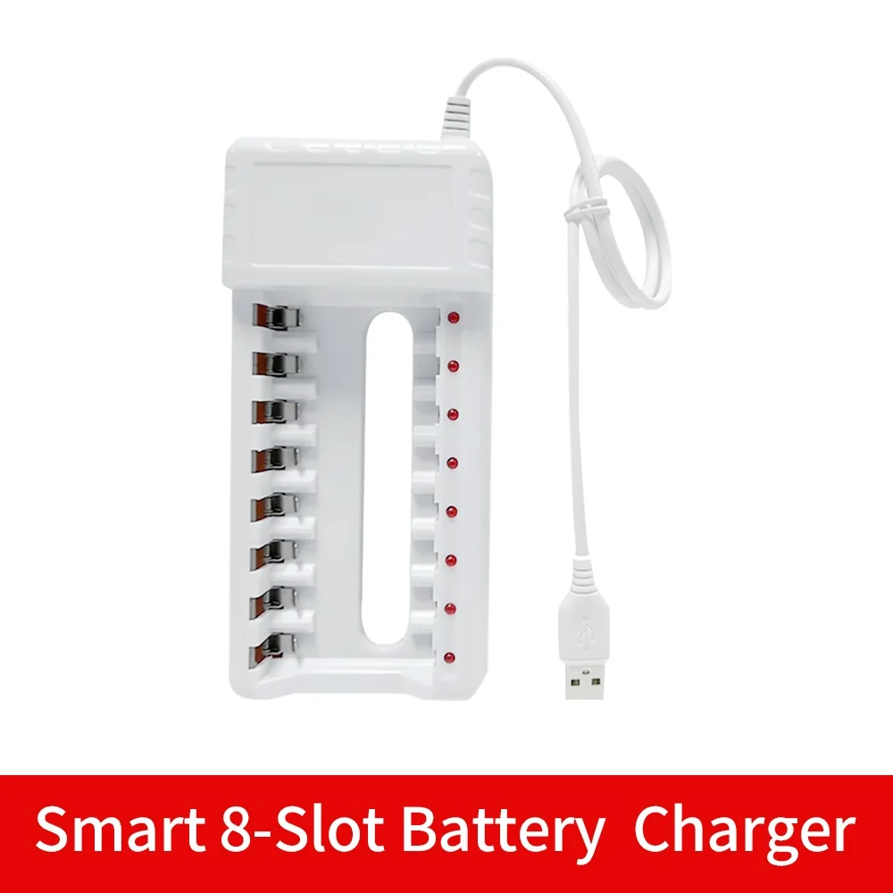 1pc 8-Slots Fast Battery Charger 5V 1-2A Micro USB LED Charging For Ni-MH AA and AAA Batteries Rechargeable 1.48V 600mA*8 Output