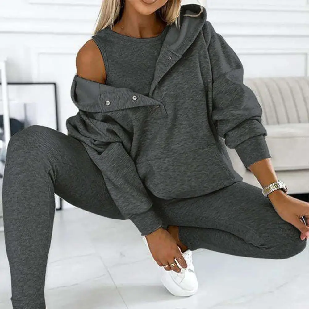 Women Thick Fleece 3 Pcs Elastic Set Sweatpants Vest Hoodies Jackets Fall Winter Jogger Luxury Warm Outfit Sweatsuit Tracksuits