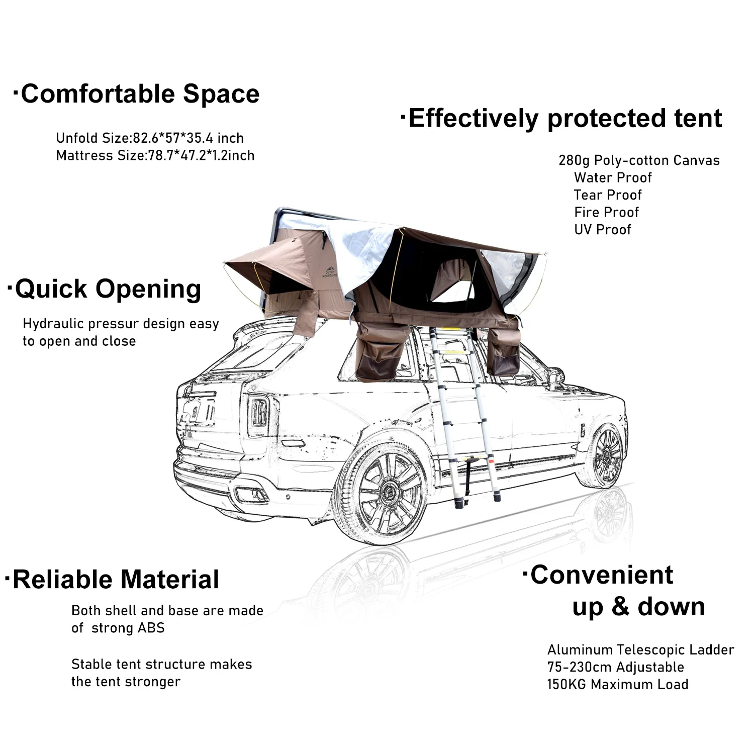 WILDSROF Folding Camping Car Rooftop Tent Hard Shell Car Roof Top Tent