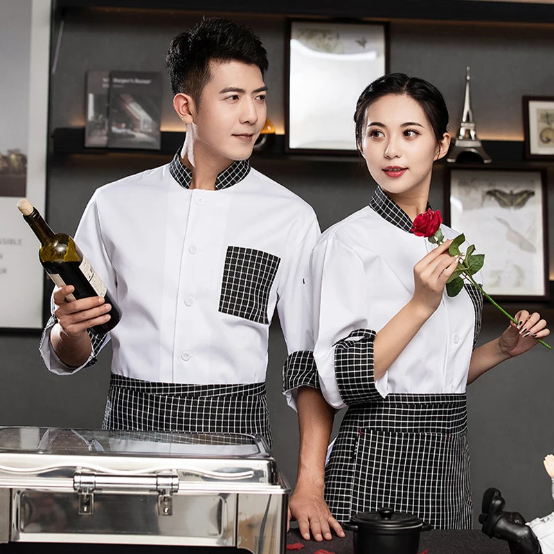 日本レストランユニセックスシェフジャケットホテルキッチンバーショップカフェケータリングシェフ作業服半袖/長袖シェフ制服
