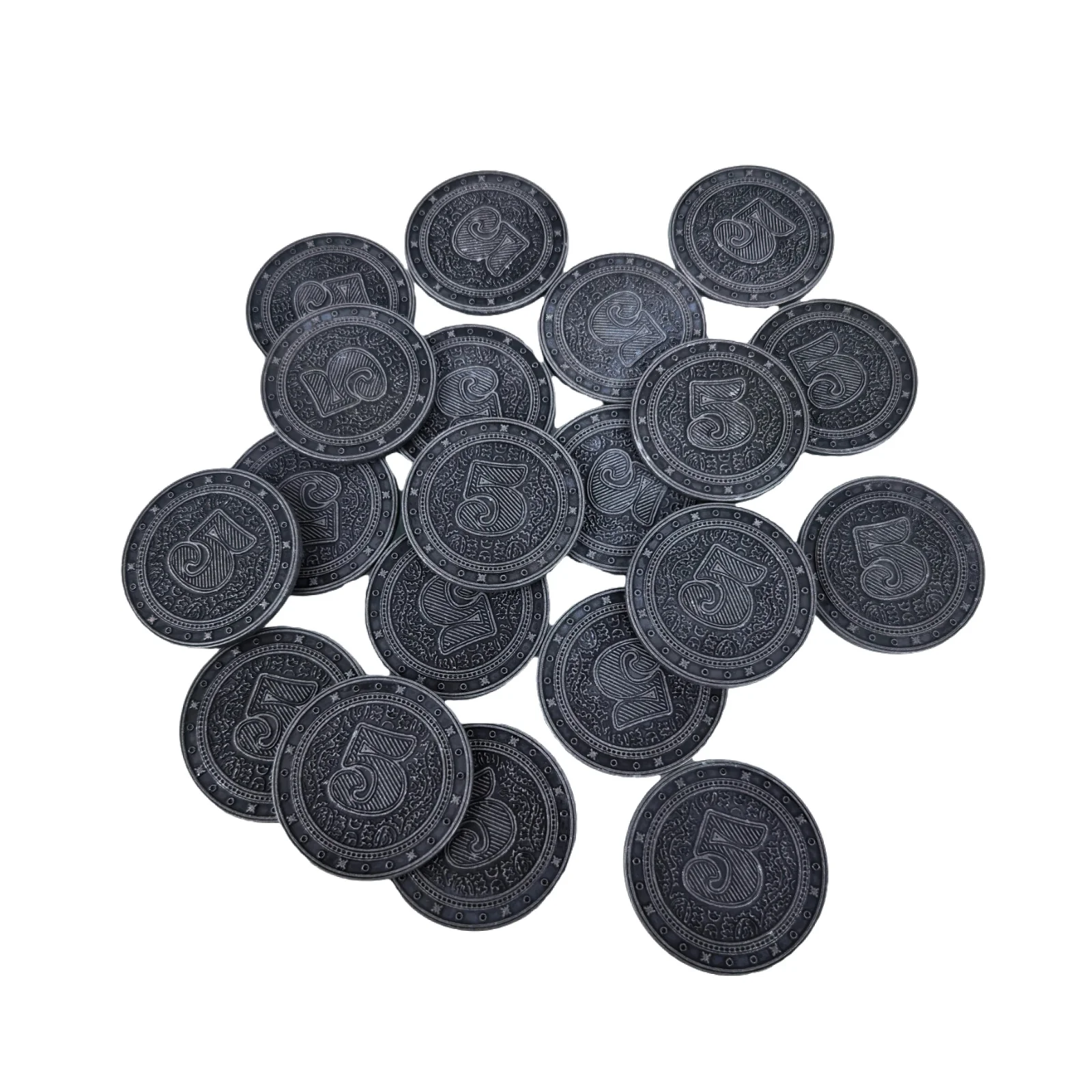 Board Game Accessories – BRASS Metal Coins, Large Size Heavy Version, 77 Pcs Deluxe Metal Currency, Bonus Custom Velvet Pouch