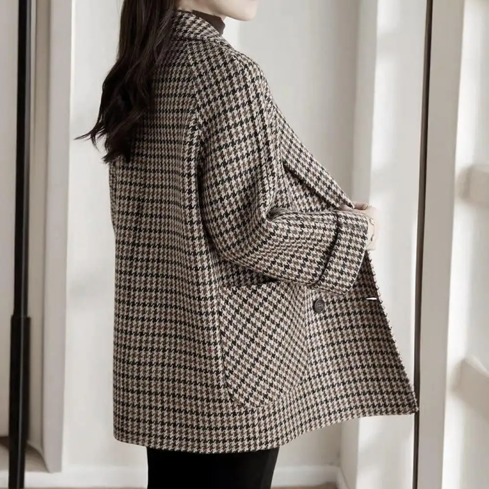 Large Size Plaid Jacket For Women Middle-aged Autumn And Winter Versatile Slim Cotton Jacket Long Sleeve Medium Length Coat