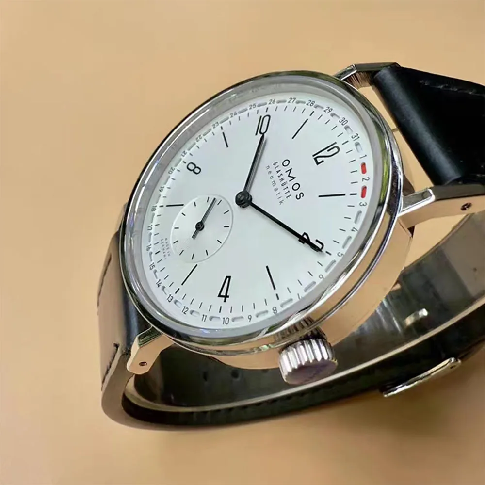 38mm men's automatic mechanical watch, compatible with Seagull ST1731 movement, with calendar, waterproof, and transparent back. view 4