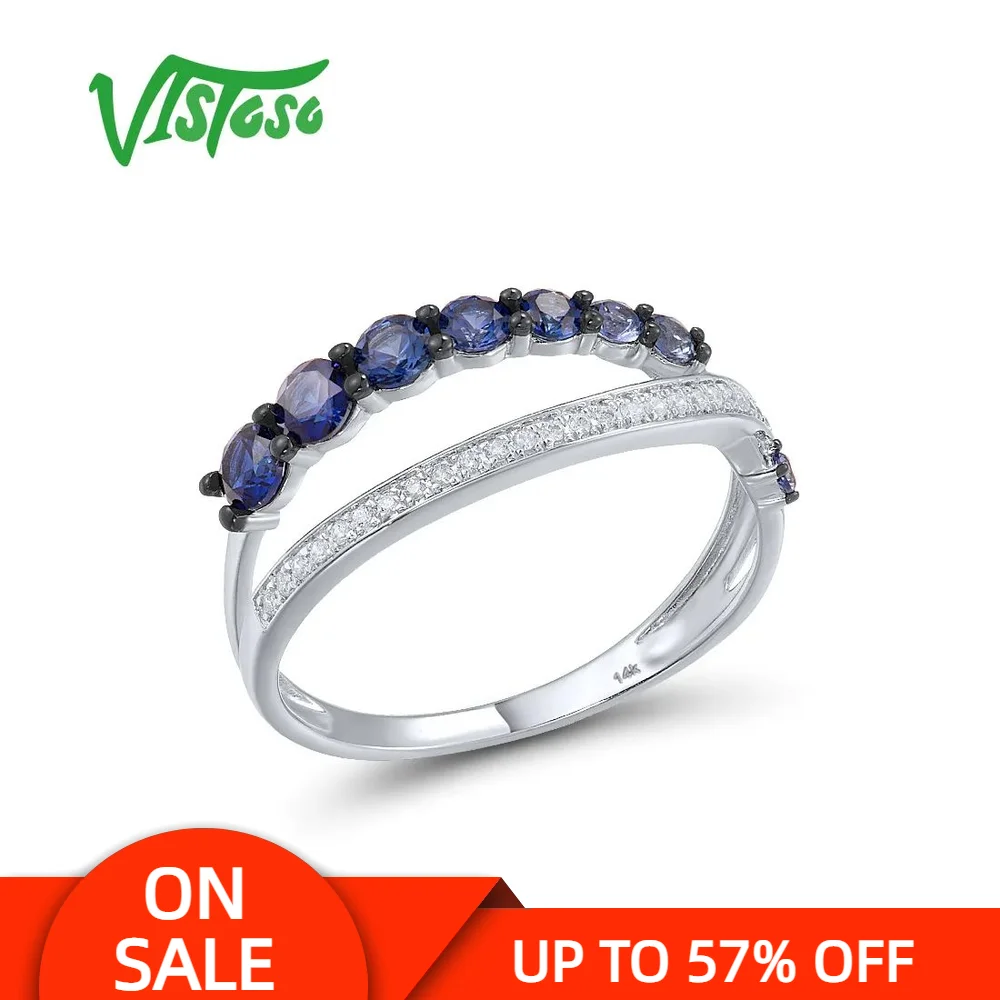 

Женское кольцо с бриллиантами VISTOSO, из белого золота 14 к 585 пробы, со сверкающими синими сапфирами, модные ювелирные украшения из драгоценных камней
