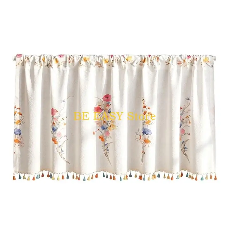 E28F Rod Pocket Cabinet Curtain in Polyester, Decorative Patterned Panel That Screens Open Storage and Helps Block Drafts