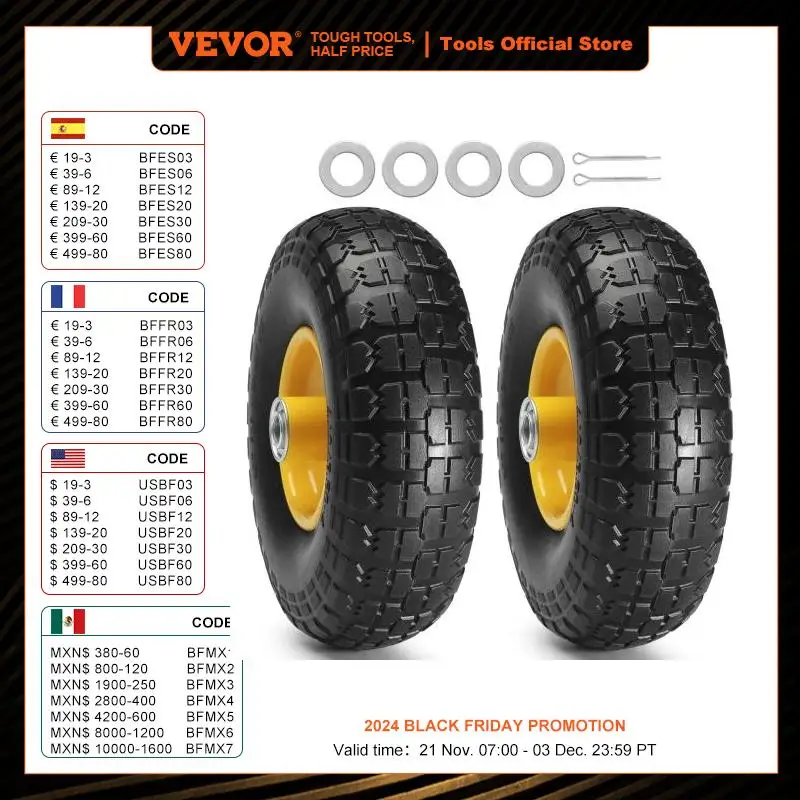 VEVOR 2-Pack Solid PU Run-Flat Tire Wheel 10