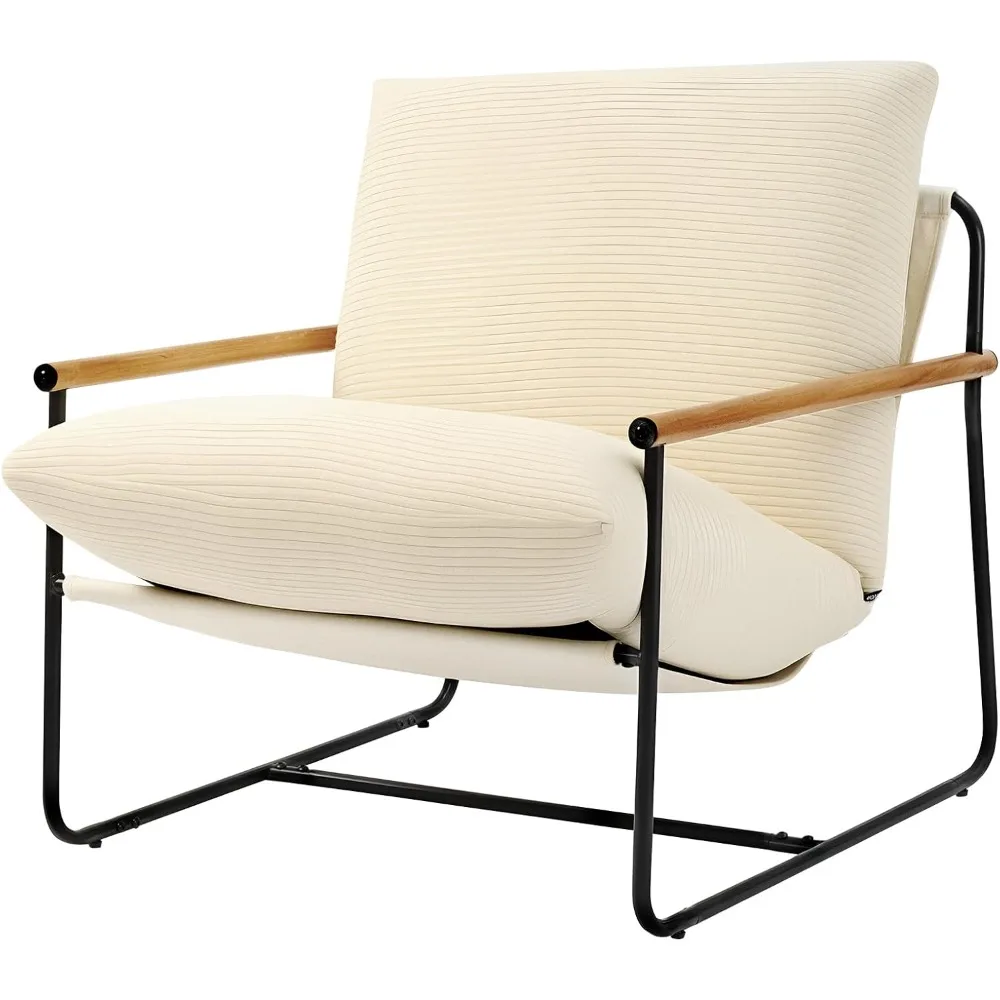 كرسي VEVOR Accent، كرسي بإطار معدني مع مساند للذراعين خشبية، كرسي حديث مريح منجد، مع وسادة إسفنجية ناعمة، منفصلة #1